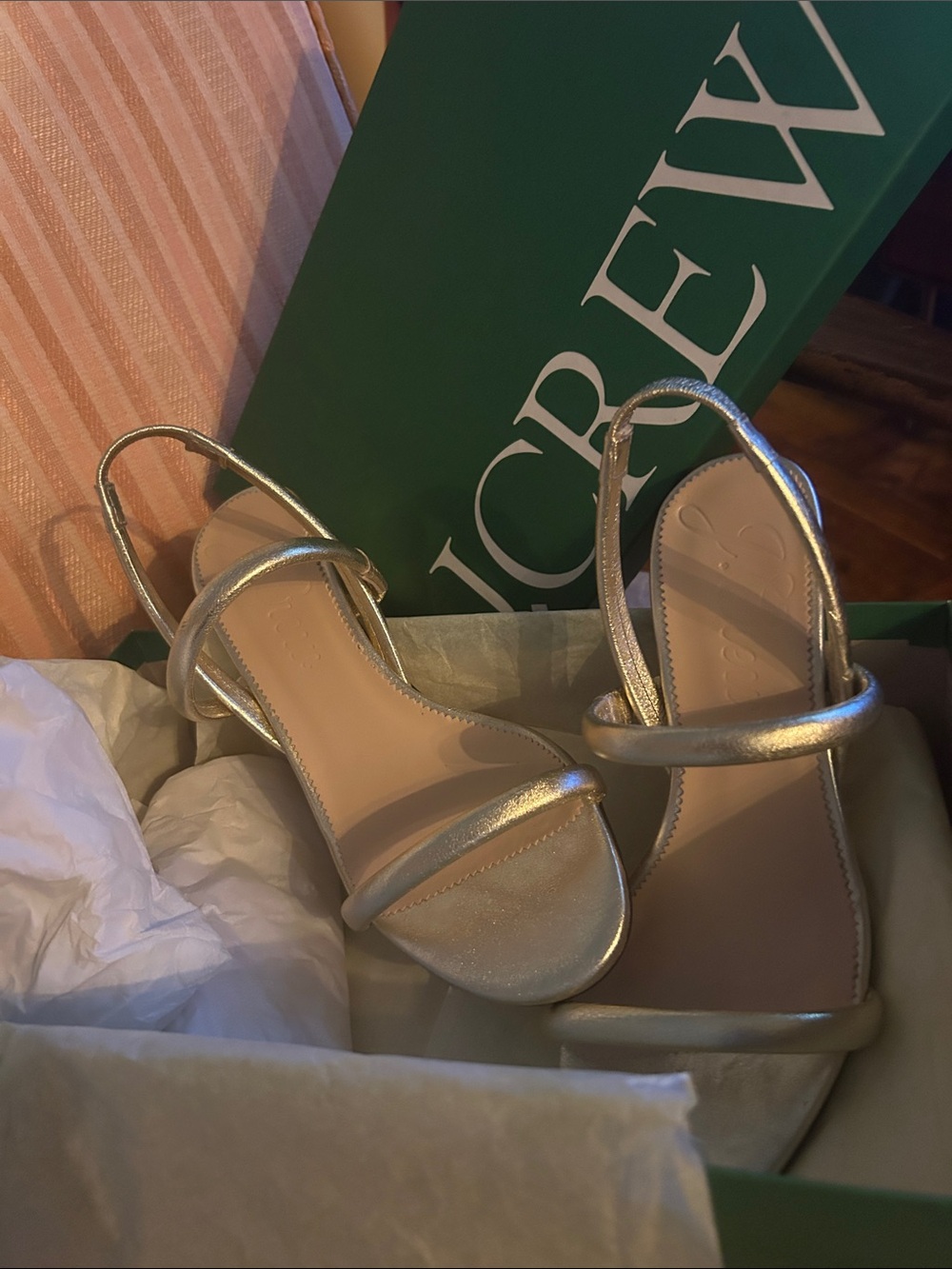 J. Crew Gold Metallic Strappy Slingback Heels 7.5
